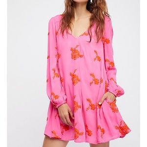 Free People Pink Dress with Orange Floral Embroidery
